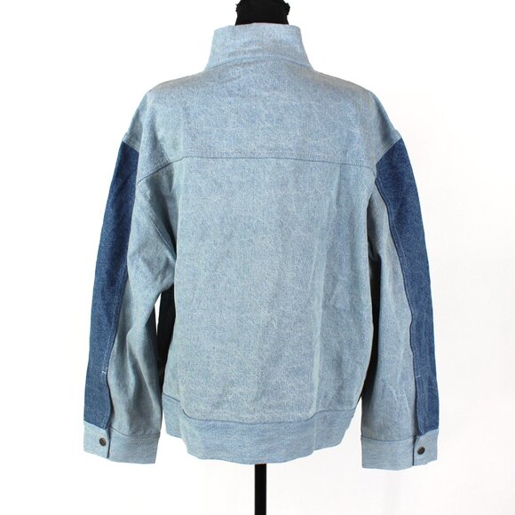 Set Active Two Tone Panel Detail Classic Mid Wash Blue Denim Trucker Jacket XL - Picture 5 of 7